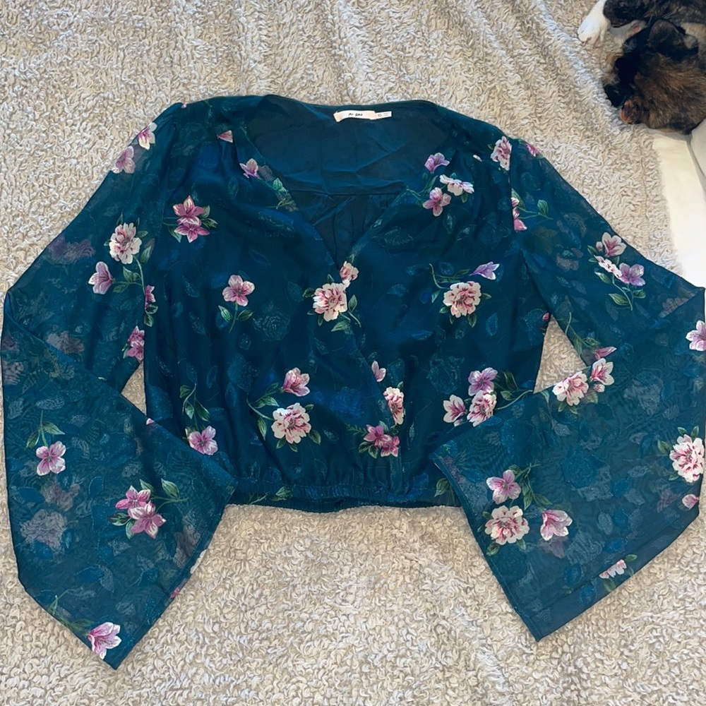 Bell sleeve sheer floral top
